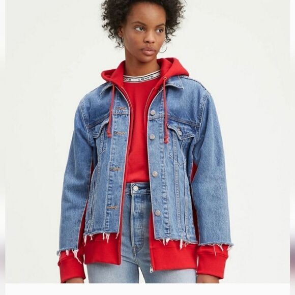 Levi's Ex-Boyfriend Hybrid Hooded Trucker Jacket sz Med - Picture 3 of 15